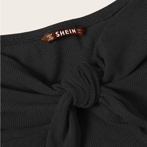 SHEIN Black Milkmaid Women’s Knot Wrap Crop Top Size Small - Picture 3 of 10
